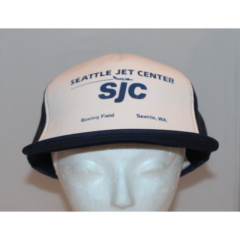 vintage Seattle Jet Center trucker hat OSFA navy blue SJC Boeing Field WA